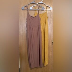 Dresses sold together! 2 XS Old Navy Midi Dress in yellow and tan! Has pockets!